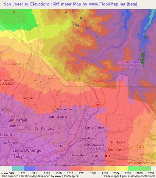 San Josecito,Costa Rica Elevation Map