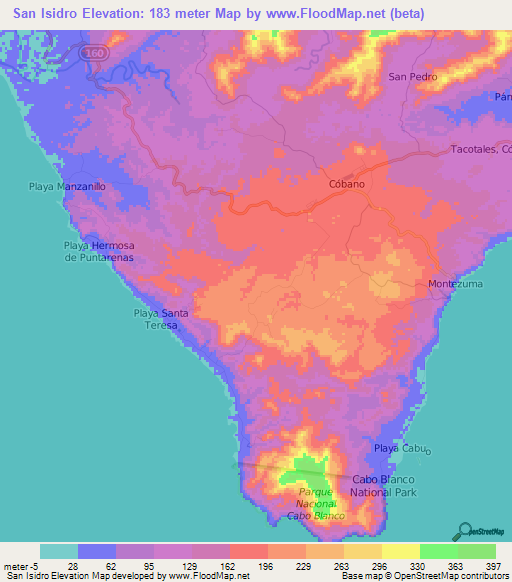 San Isidro,Costa Rica Elevation Map