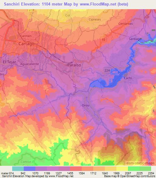 Sanchiri,Costa Rica Elevation Map
