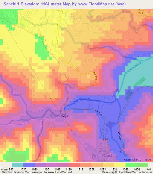 Sanchiri,Costa Rica Elevation Map
