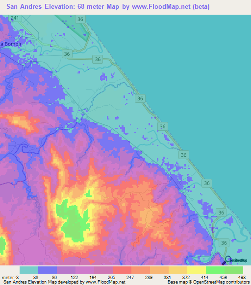 San Andres,Costa Rica Elevation Map