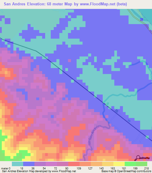 San Andres,Costa Rica Elevation Map