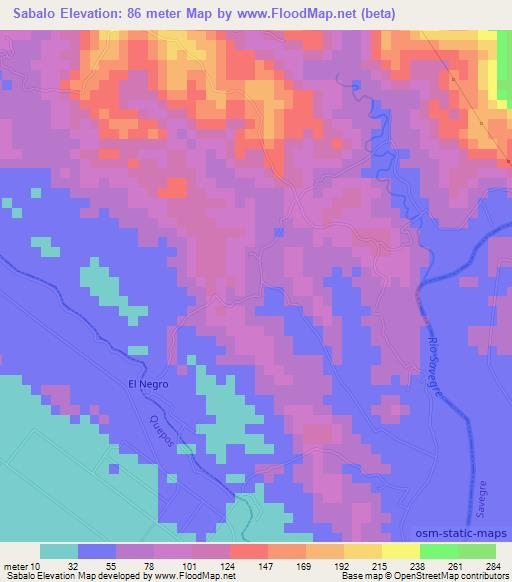 Sabalo,Costa Rica Elevation Map