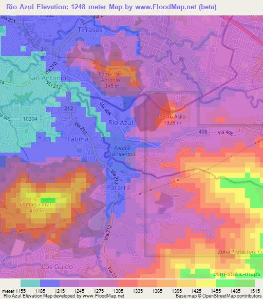 Rio Azul,Costa Rica Elevation Map