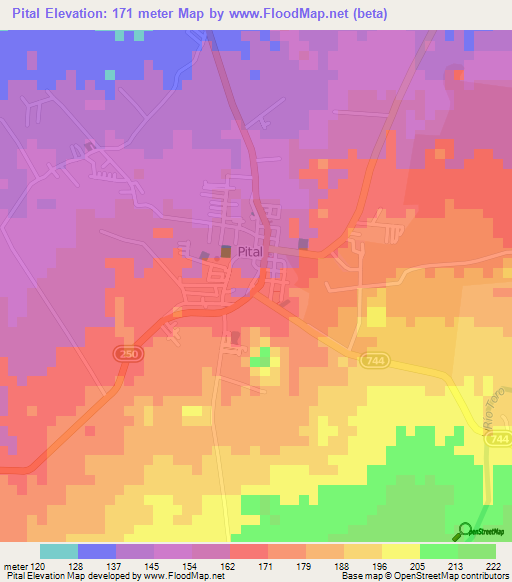 Pital,Costa Rica Elevation Map