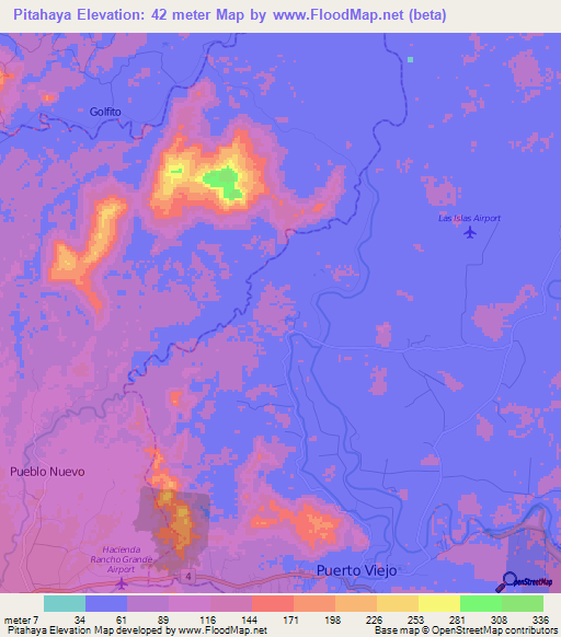 Pitahaya,Costa Rica Elevation Map