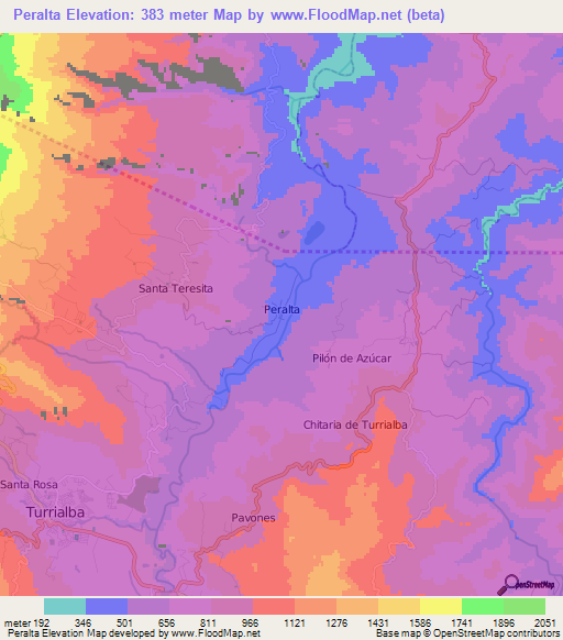 Peralta,Costa Rica Elevation Map