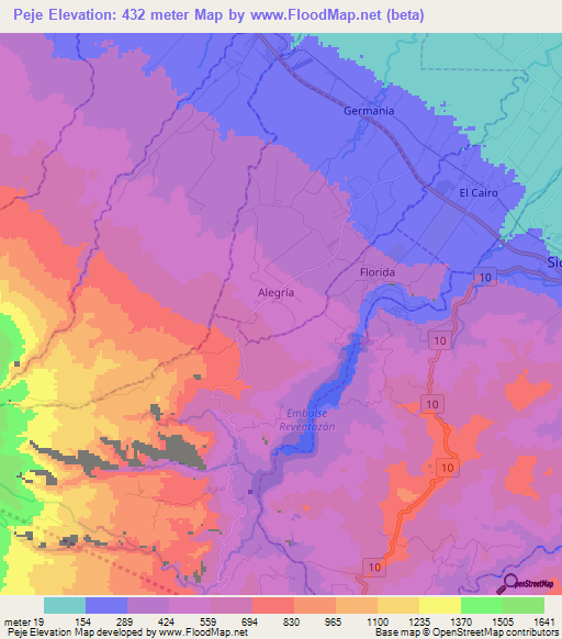 Peje,Costa Rica Elevation Map