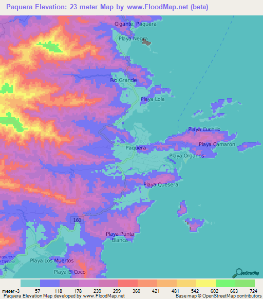Paquera,Costa Rica Elevation Map
