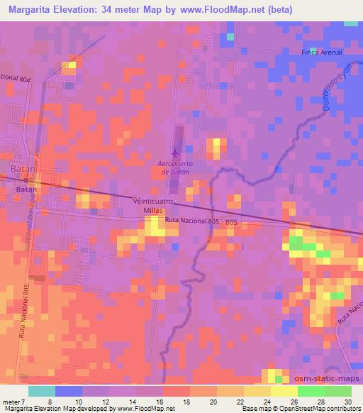 Margarita,Costa Rica Elevation Map