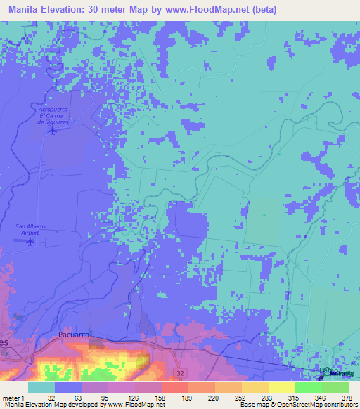 Manila,Costa Rica Elevation Map