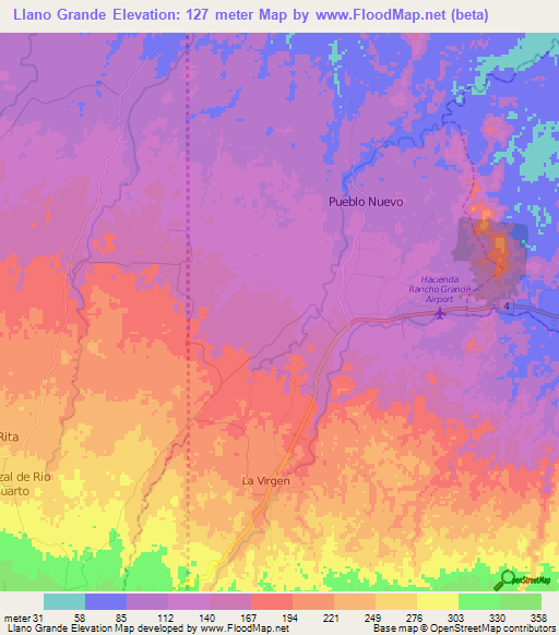 Llano Grande,Costa Rica Elevation Map