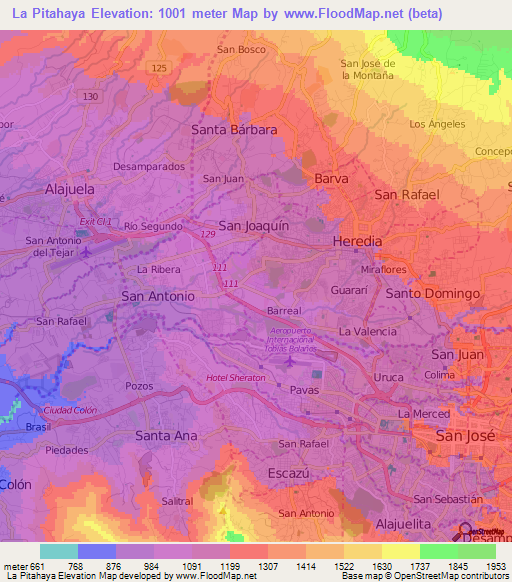 La Pitahaya,Costa Rica Elevation Map