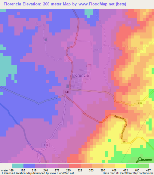 Florencia,Costa Rica Elevation Map