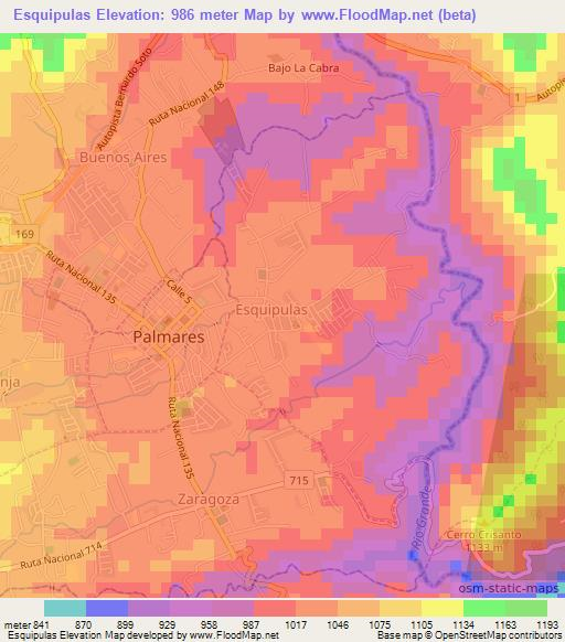 Esquipulas,Costa Rica Elevation Map