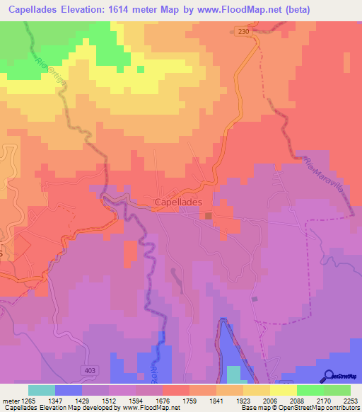 Capellades,Costa Rica Elevation Map