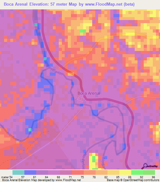 Boca Arenal,Costa Rica Elevation Map