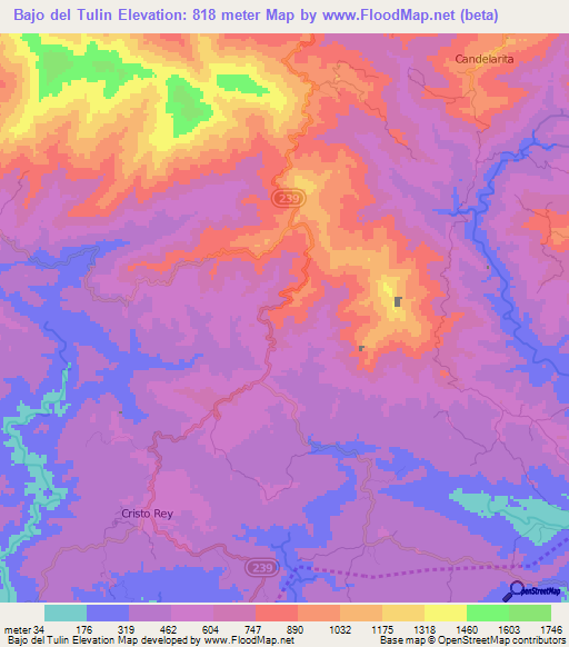 Bajo del Tulin,Costa Rica Elevation Map