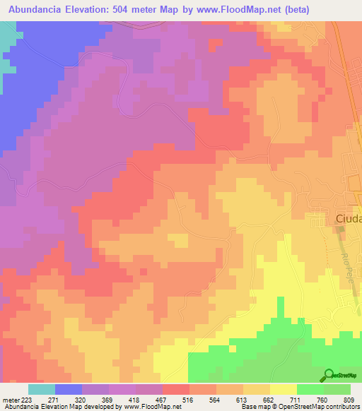 Abundancia,Costa Rica Elevation Map