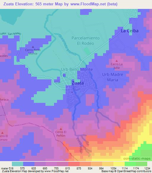 Zuata,Venezuela Elevation Map