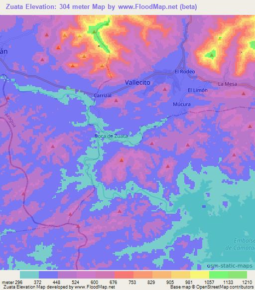 Zuata,Venezuela Elevation Map