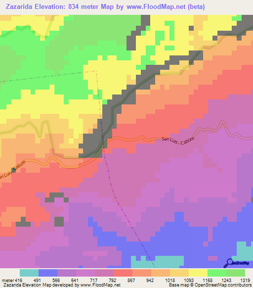 Zazarida,Venezuela Elevation Map