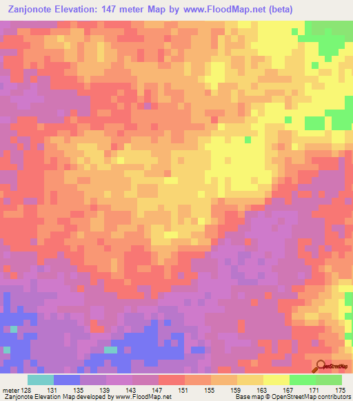 Zanjonote,Venezuela Elevation Map