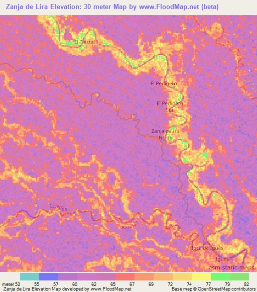 Zanja de Lira,Venezuela Elevation Map