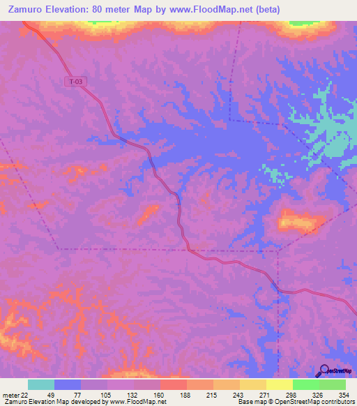 Zamuro,Venezuela Elevation Map
