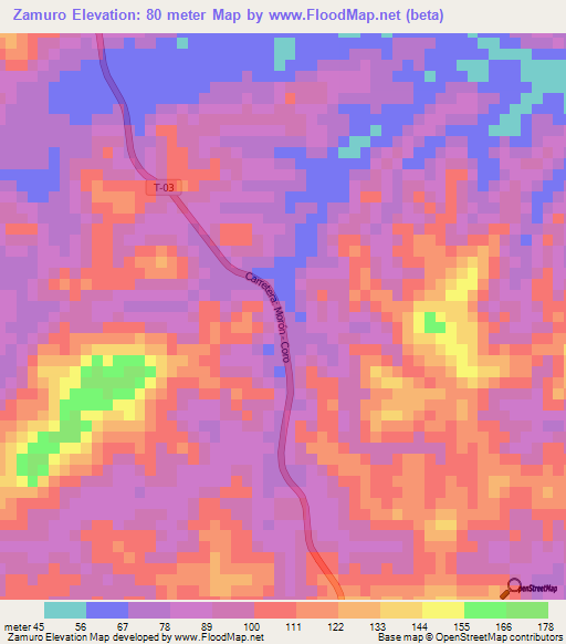 Zamuro,Venezuela Elevation Map