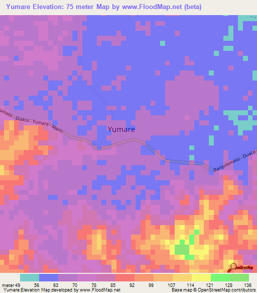 Yumare,Venezuela Elevation Map