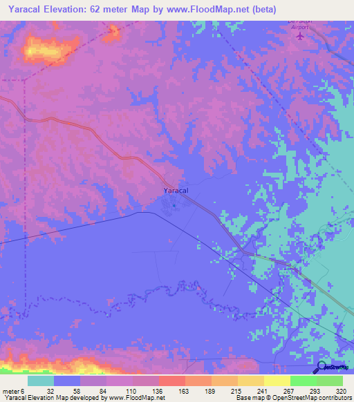 Yaracal,Venezuela Elevation Map