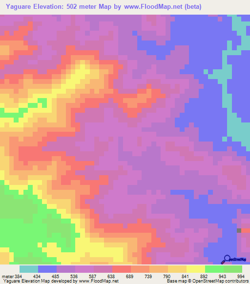 Yaguare,Venezuela Elevation Map