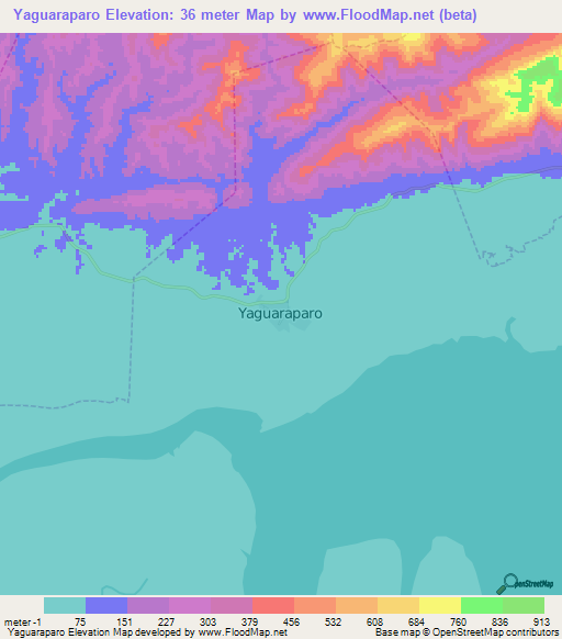 Yaguaraparo,Venezuela Elevation Map