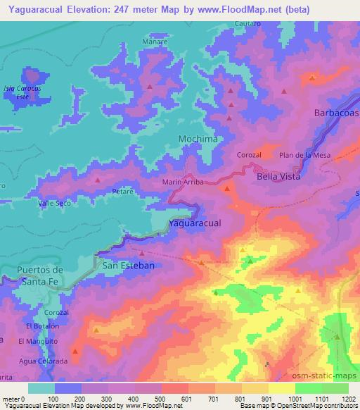 Yaguaracual,Venezuela Elevation Map