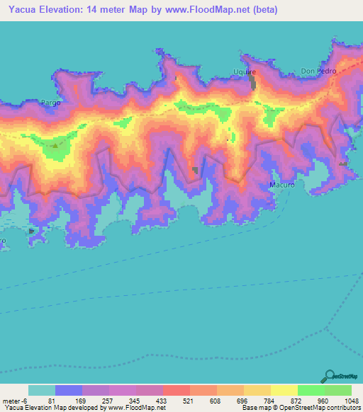 Yacua,Venezuela Elevation Map