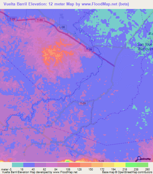 Vuelta Barril,Venezuela Elevation Map