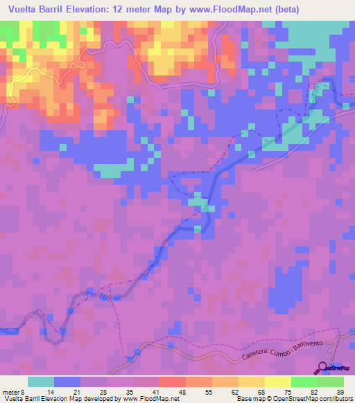 Vuelta Barril,Venezuela Elevation Map