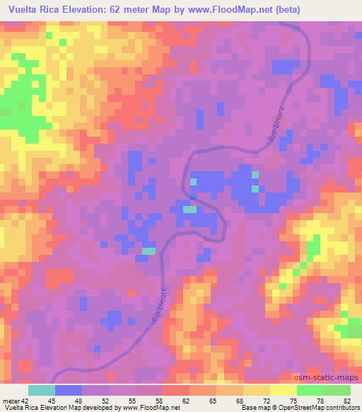 Vuelta Rica,Venezuela Elevation Map