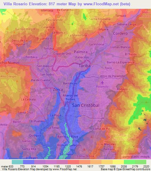 Villa Rosario,Venezuela Elevation Map