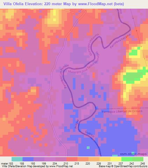 Villa Ofelia,Venezuela Elevation Map