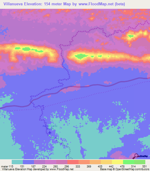 Villanueva,Venezuela Elevation Map