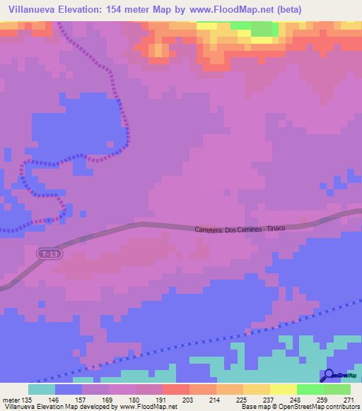 Villanueva,Venezuela Elevation Map