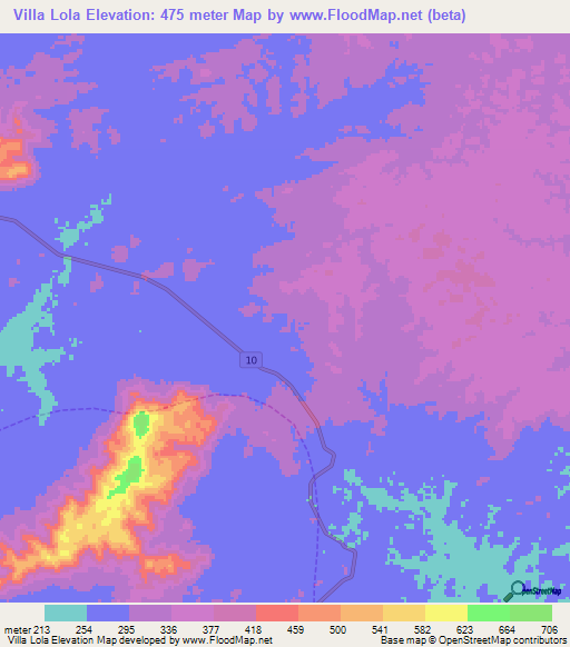 Villa Lola,Venezuela Elevation Map