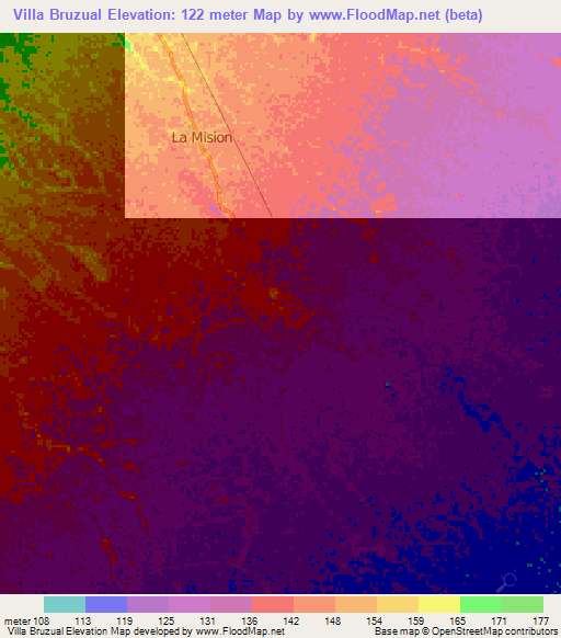 Villa Bruzual,Venezuela Elevation Map