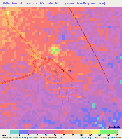 Villa Bruzual,Venezuela Elevation Map