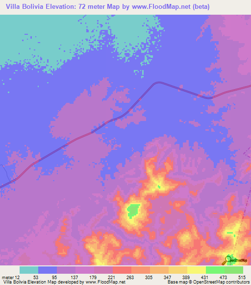 Villa Bolivia,Venezuela Elevation Map