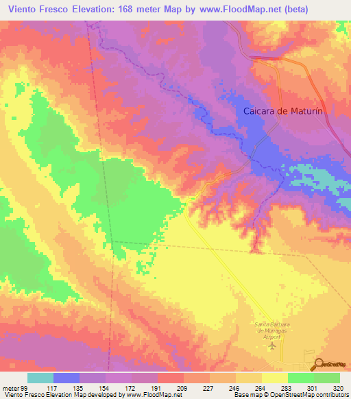 Viento Fresco,Venezuela Elevation Map