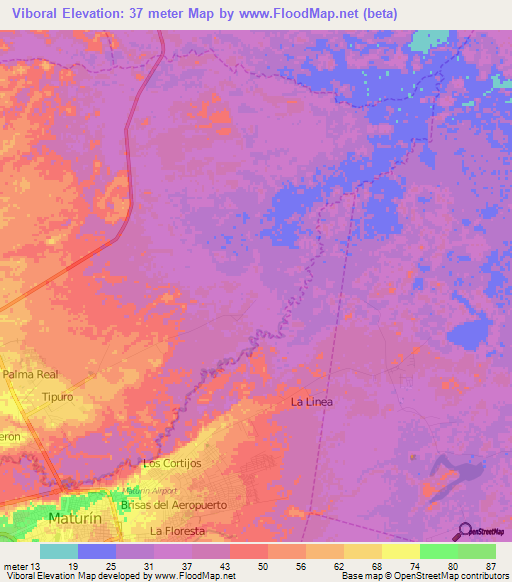 Viboral,Venezuela Elevation Map
