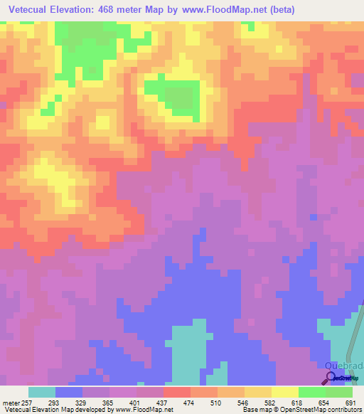 Vetecual,Venezuela Elevation Map